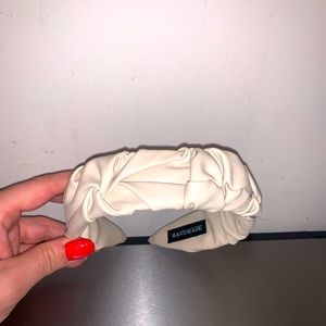 Off white faux leather ruched headband